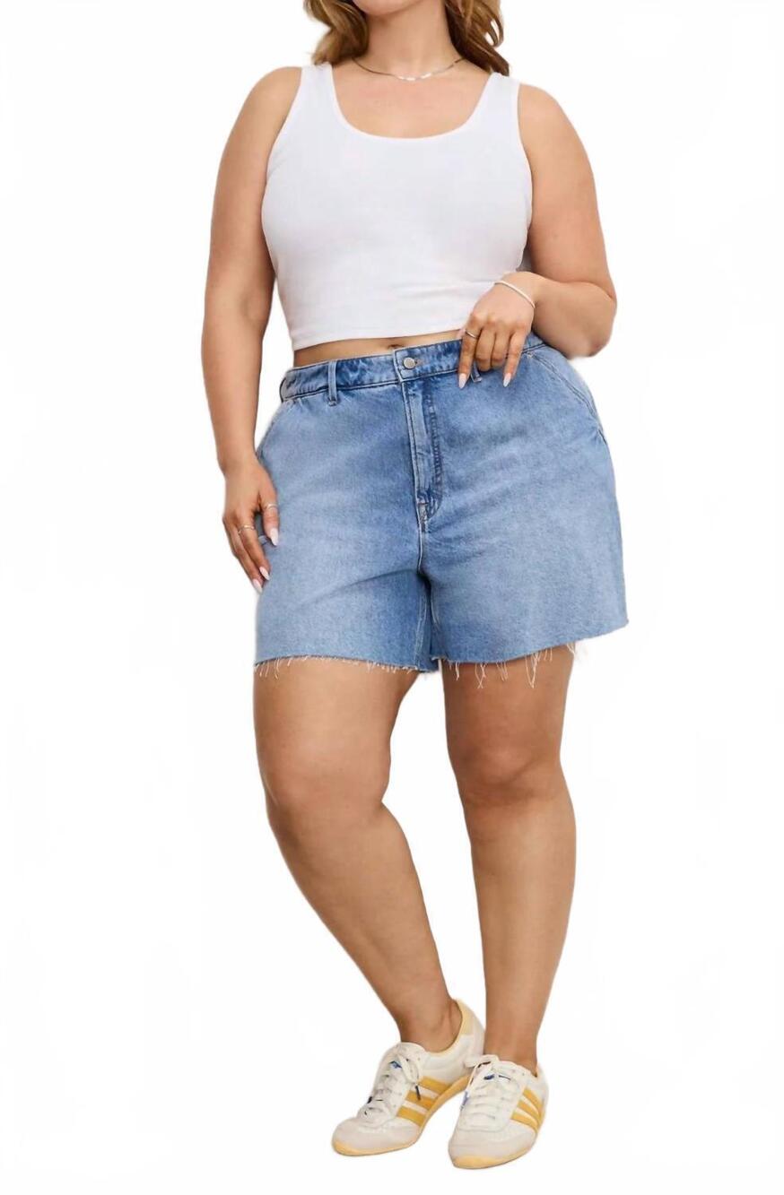 NEW GOOD AMERICAN carpenter jean shorts in blue